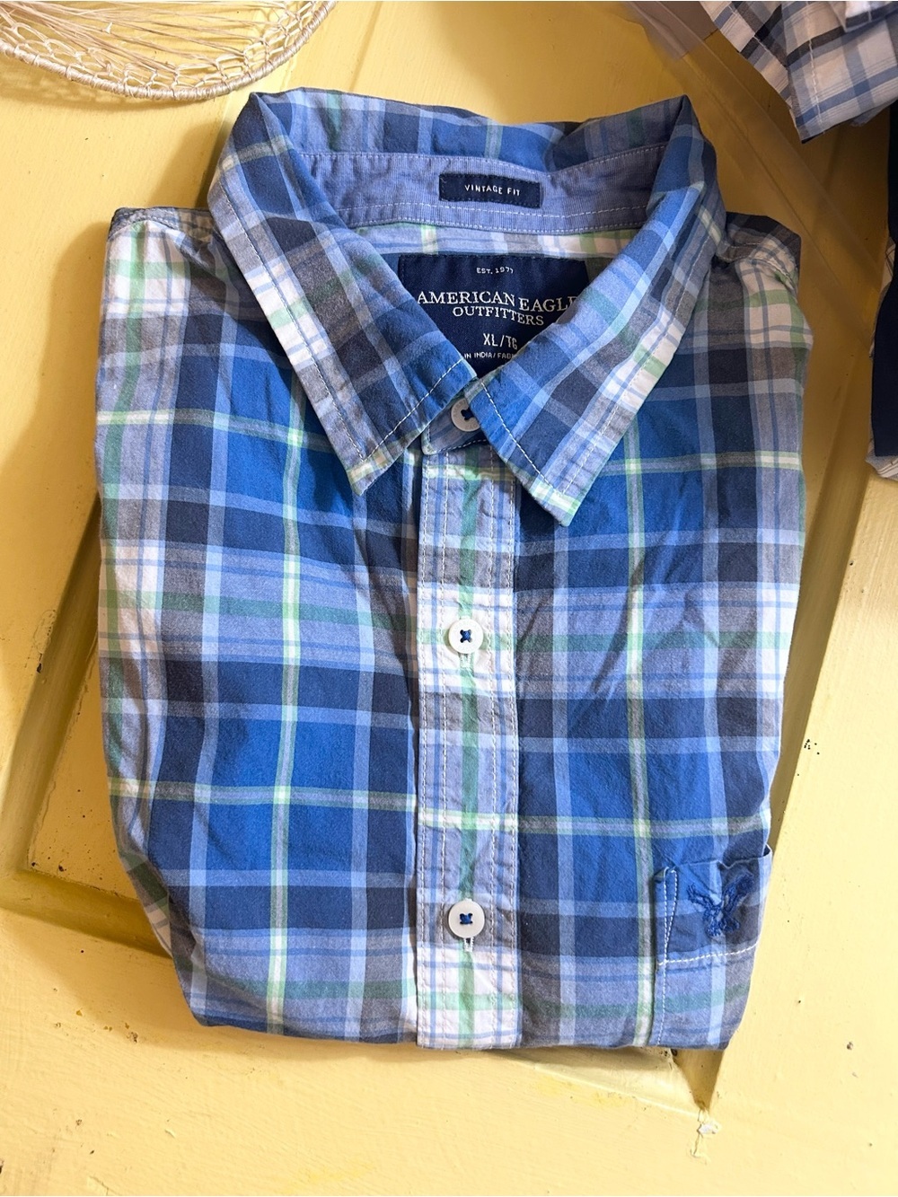 American Eagle Outfitters Plaid Cotton Short Sleeve Casual Dress Shirt Sz XL/TG